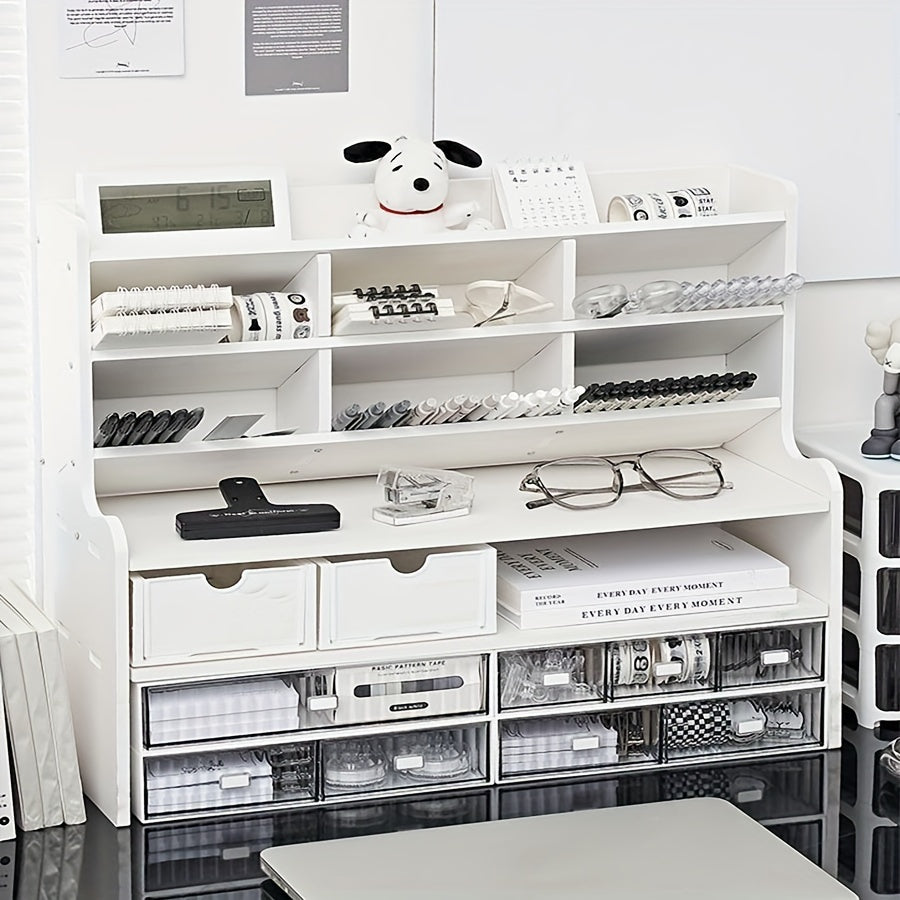 Dorm Storage Box Desk Organizer for Students with Double-Layer Desktop Rack and Pen Holder