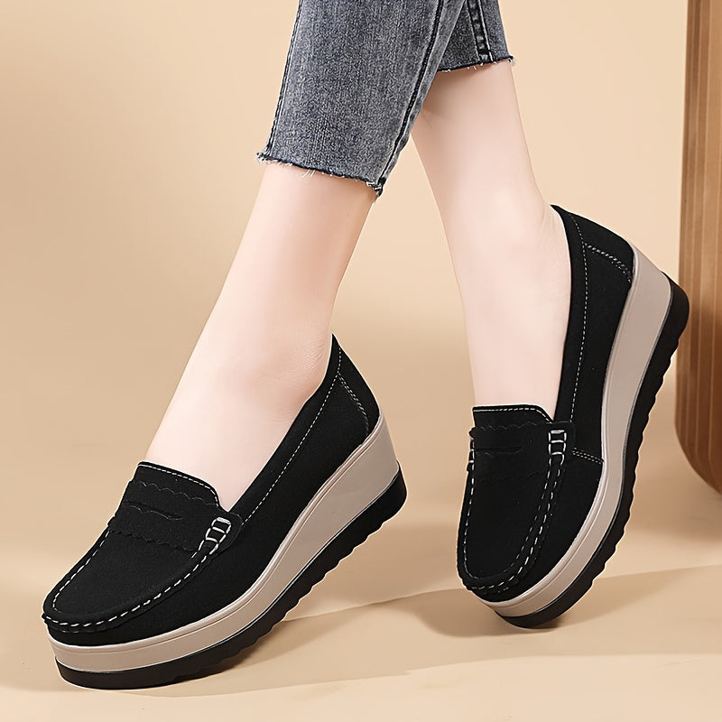 Women's Slip-On Platform Wedge Loafers Lightweight Soft Sole Walking Shoes