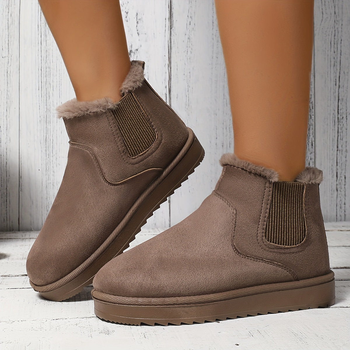 Women Fluffy Snow Boots Solid Color Winter Plush Lined Warm Shoes