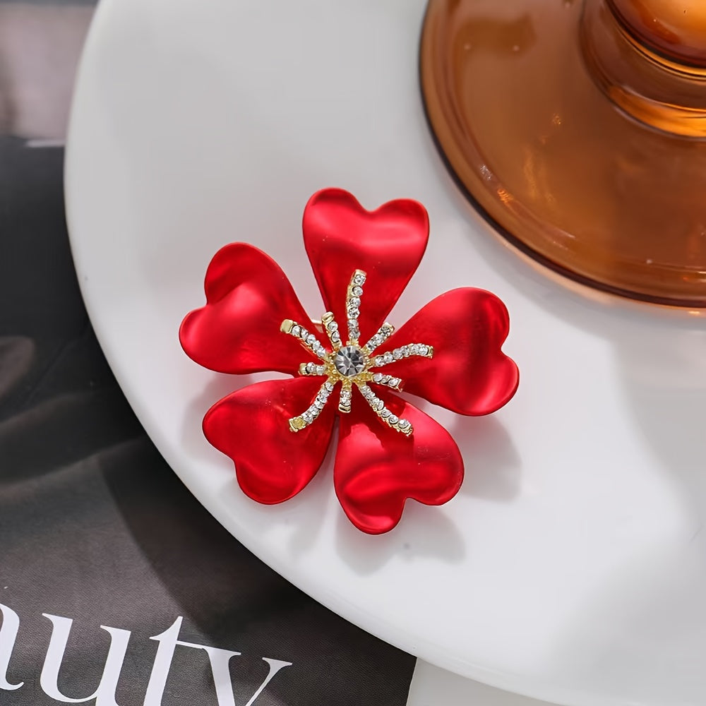 Red Flower Brooch Pins Set for Women Alloy Stylish Daily Wear Accessories