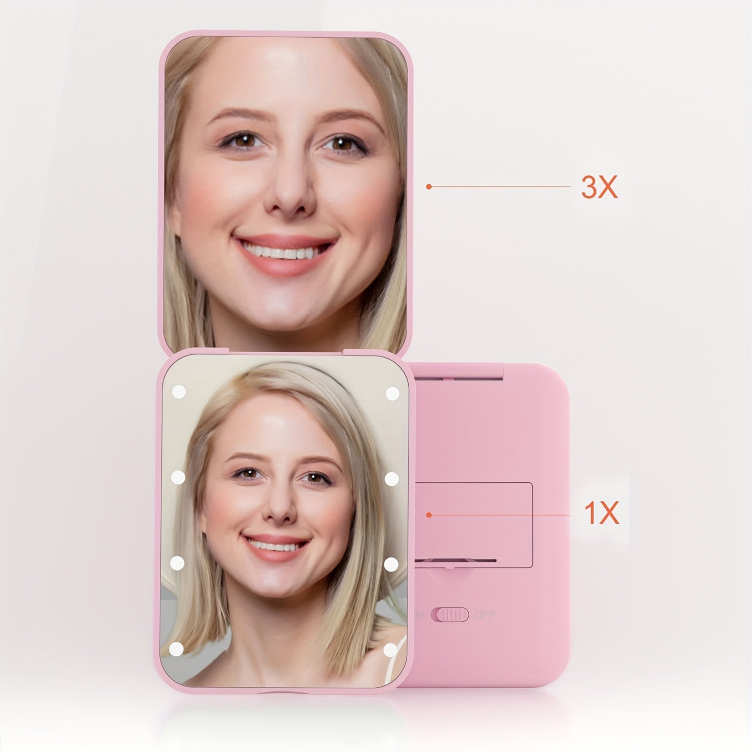 Uniseks plastik ikki tomonlama kattalashtirilgan sayohat uchun makiyaj aynasi, kichik, portativ