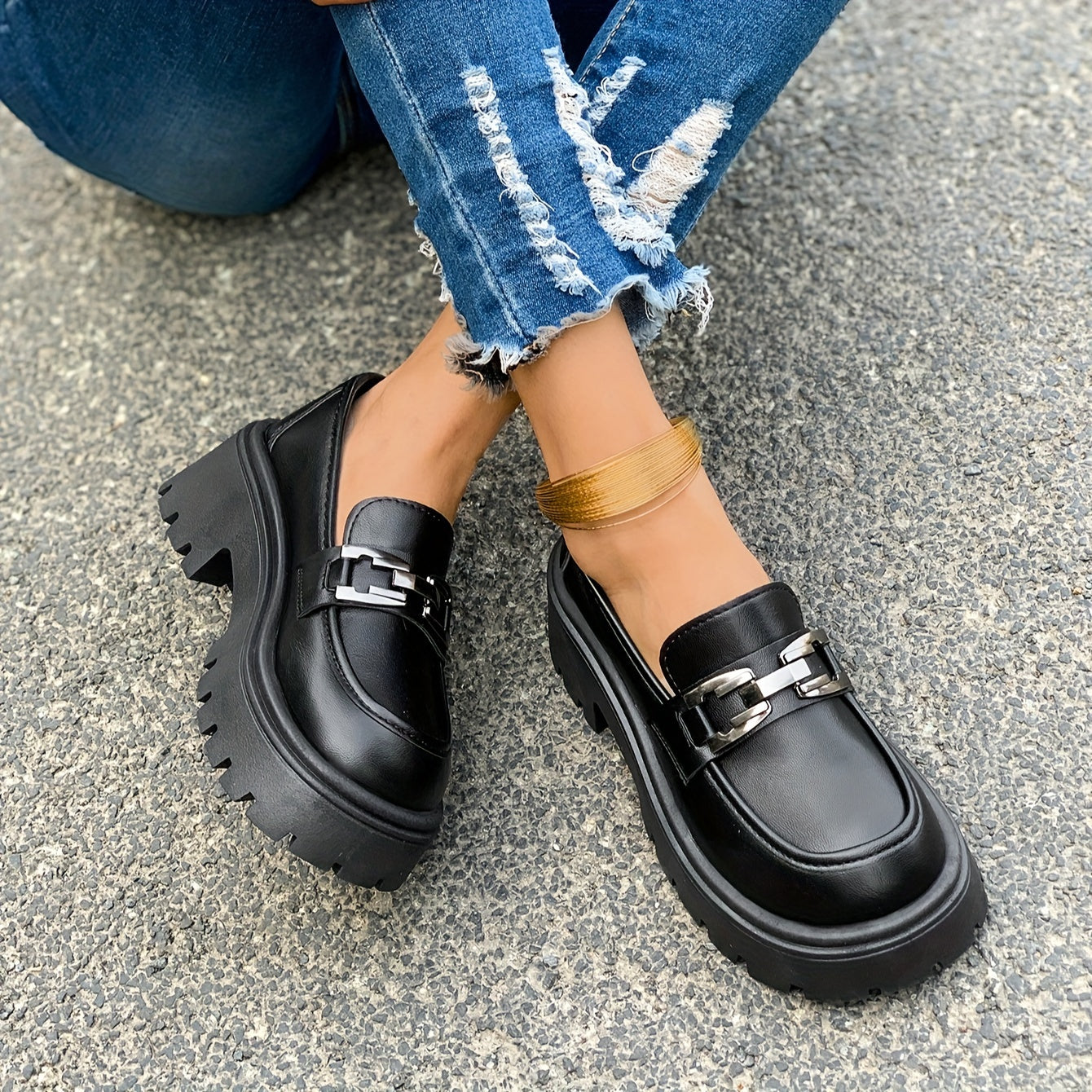 Women's Waterproof Platform Loafers with British-Inspired Design