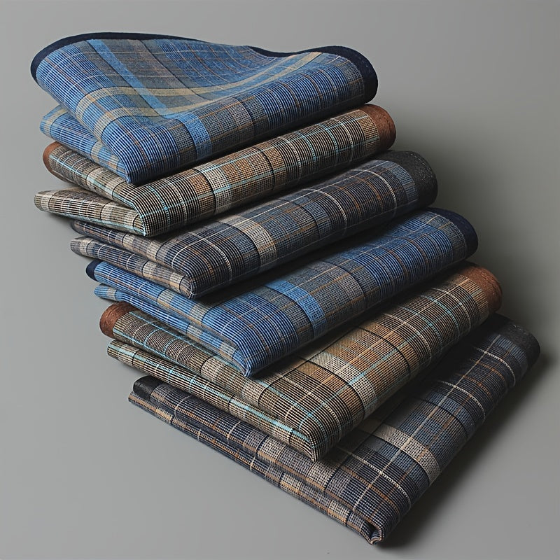 Set of 6 Men's Cotton Plaid Handkerchiefs 39.88cm for Sweating and Gift Giving