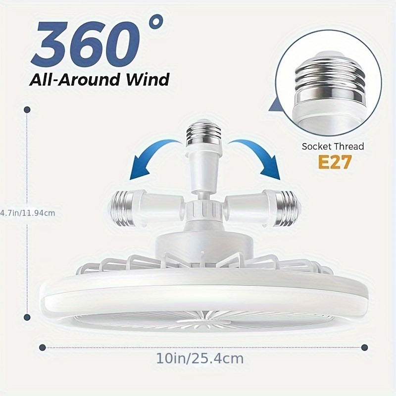 50W Remote Controlled Ceiling Fan Light with Adjustable LED, 3-Speed Wind, E26 Socket