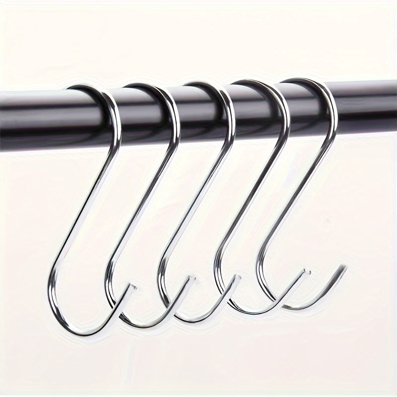 10 Stainless Steel S-Hooks for Kitchen Bathroom and Bedroom Hanging Towels Bags Accessories