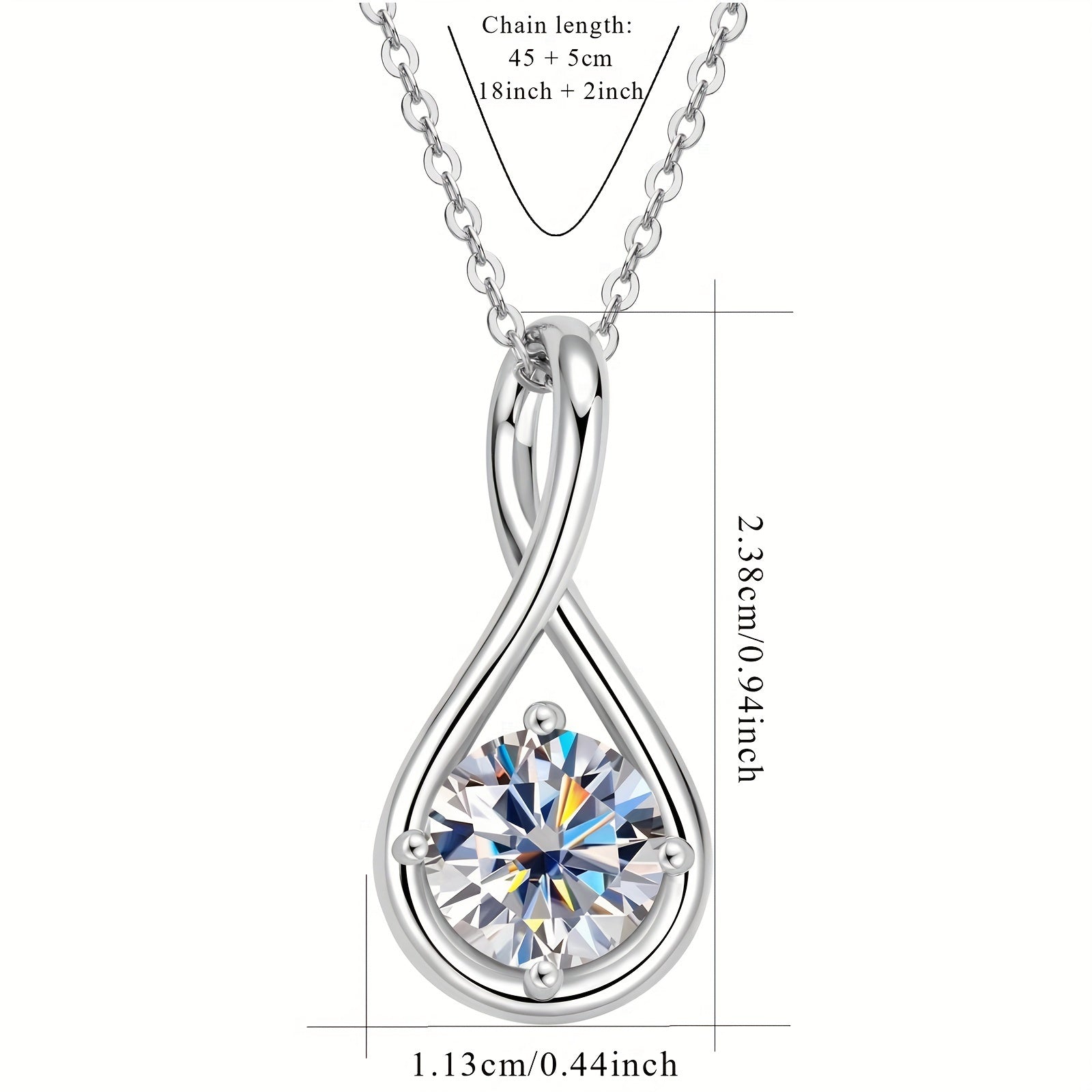 Sterling Silver Moissanite Pendant Necklace 8mm D Color Infinity 20 Inch Chain