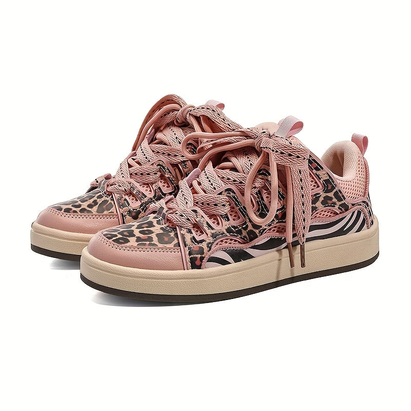 Unisex Leopard Print Low-Top Sneakers Casual Breathable Fabric EVA Sole