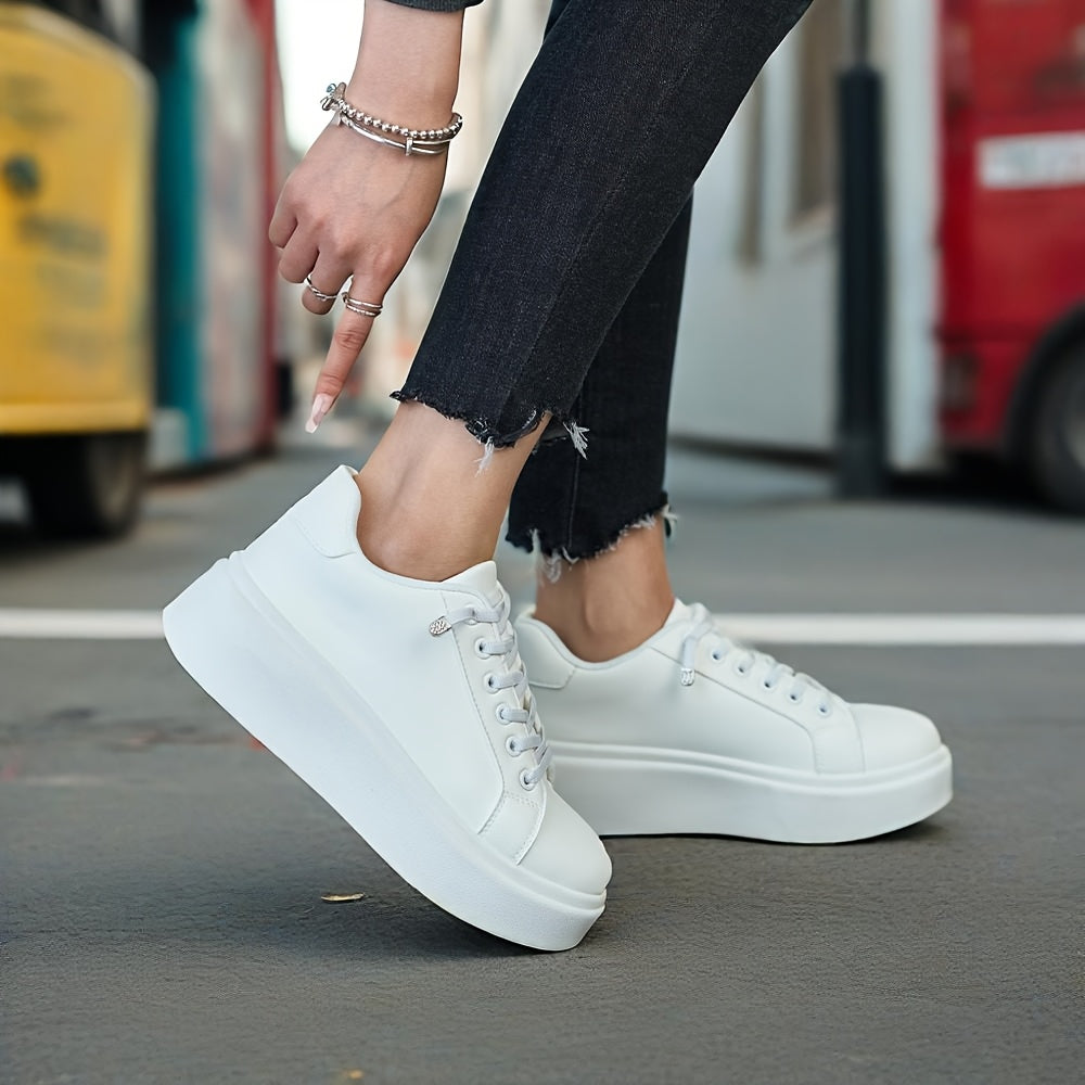 Zapatillas de plataforma transpirables para mujer con suela suave, zapatos casuales para todas las estaciones, blanco