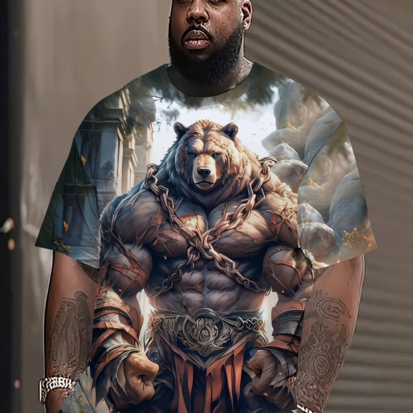 Plus Size Men's 3D Muscle Bear Graphic T-Shirt Polyester Blend Casual Party Outdoor