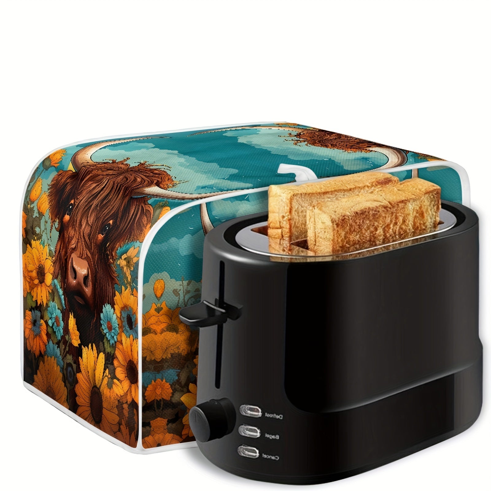 Kitchen Appliance Cover Small Toast Oven Dustproof Fingerprint Resistant Sunflower Highland Cow Print