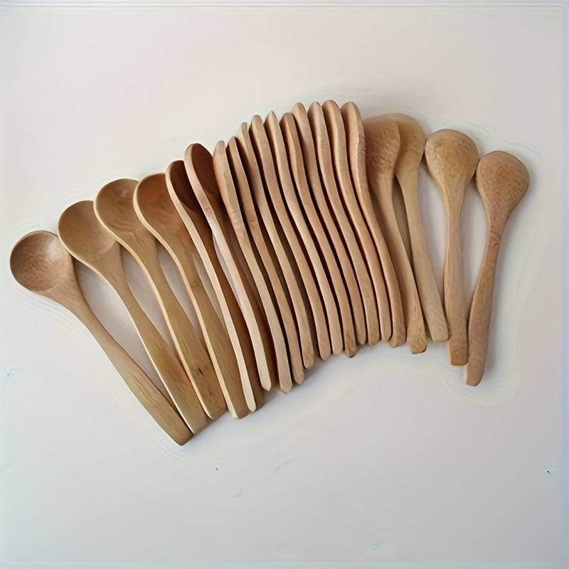 Set of 6 Wooden Long Handle Spoons for Coffee and Cooking