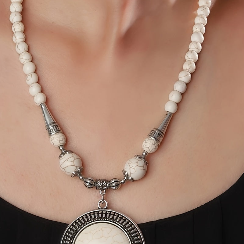 Boho Style Jewelry Set with White Turquoise Earrings and Necklace for Women