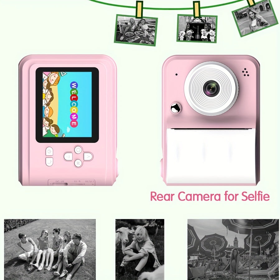 USB-Powered Instant Photo Printer with Rechargeable Battery and 2 Paper Rolls