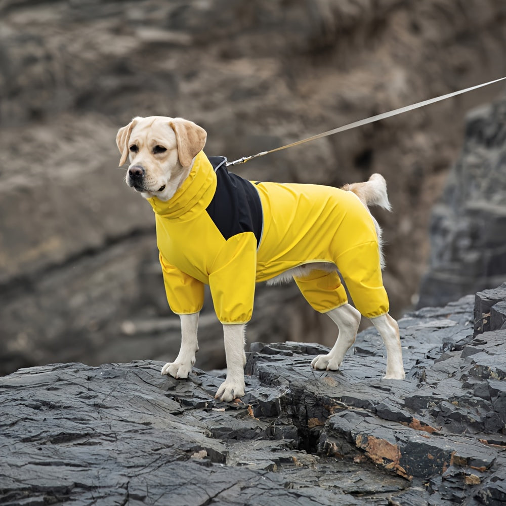 Medium to Large Dog Raincoat Bright Yellow Waterproof Polyester with Zipper Closure