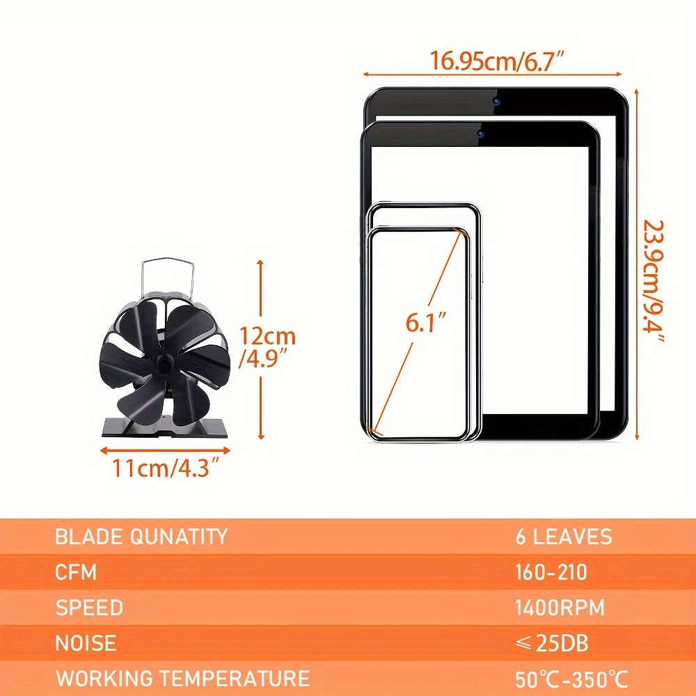 6 pichoqli alyuminiy shovqinlarsiz stol ventilyatori, uy isitish uchun, portativ pechka ventilyatori