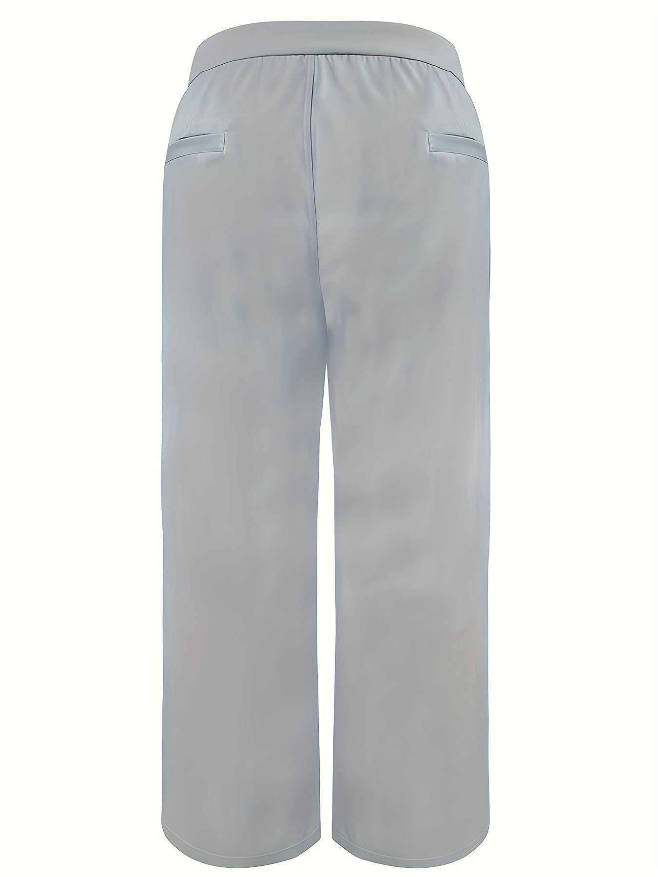 Plus Size Women's Gray Polyester Suit Pants with Elastic Waist Casual Office Wear