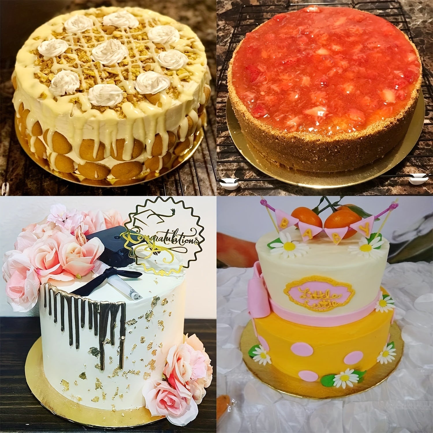 Set of 10 Gold Round Cake Boards Disposable Grease-Proof Food Grade for Cakes Pizzas