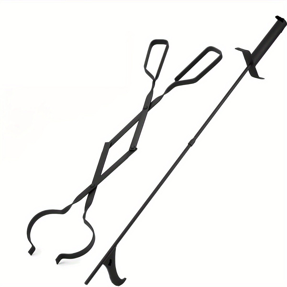 Collapsible Fireplace Poker Set 2 Pieces Rustproof Black Indoor Outdoor Use