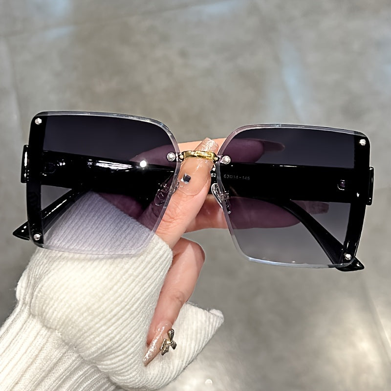 Unisex Oversized Rimless Gradient Anti-Glare Sunglasses for Beach and Vacation