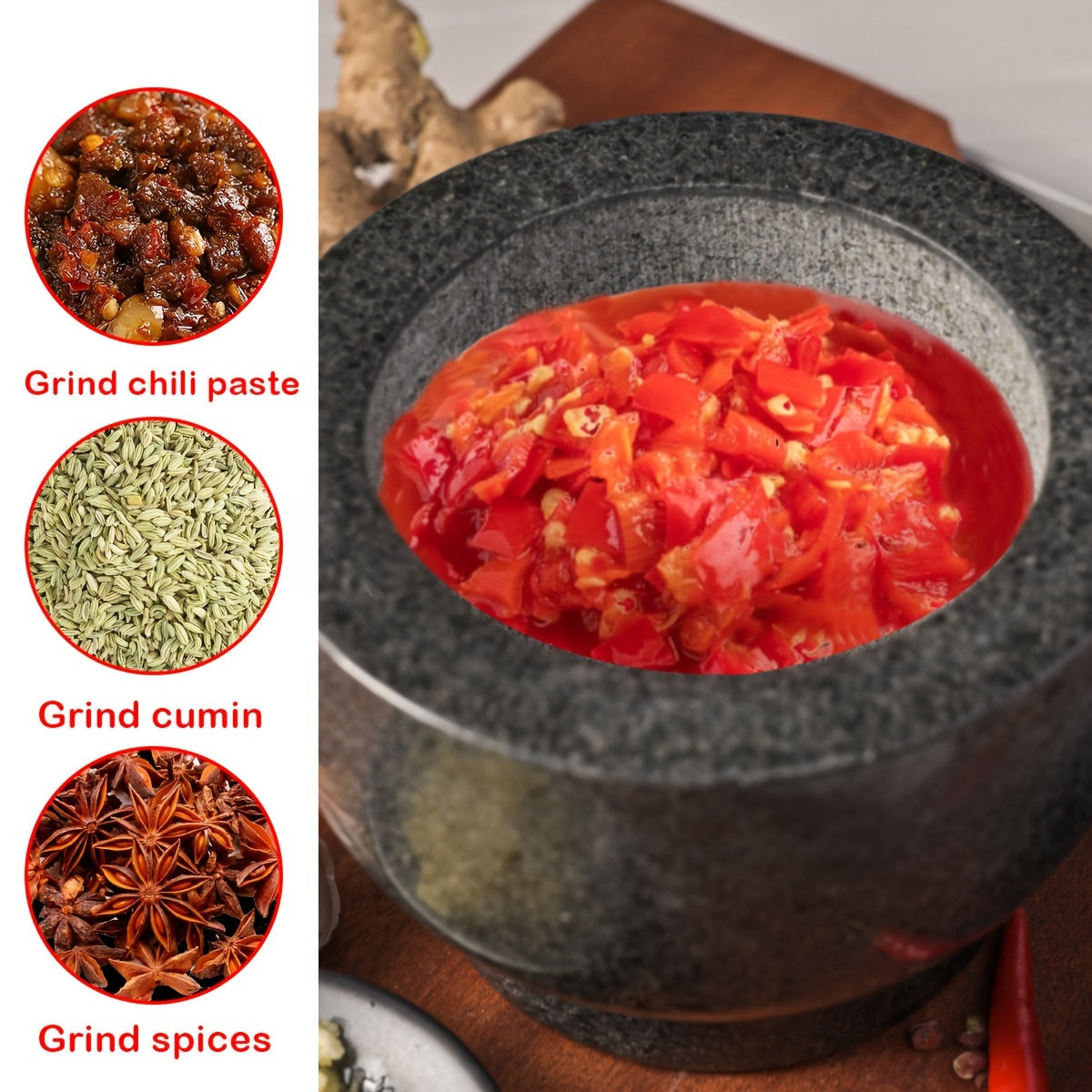 Natural Stone Molcajete for Grinding Garlic Spices and Herbs Kitchen Tool