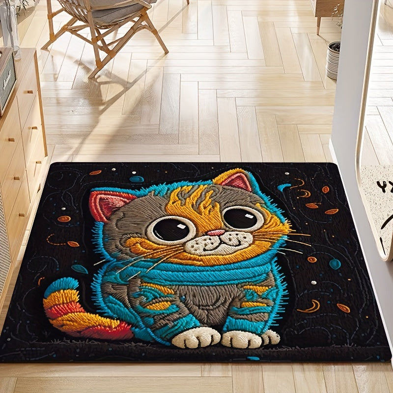 Cartoon Cat Plush Rug 8mm Indoor Mat for Bathroom Kitchen Living Room Bedroom