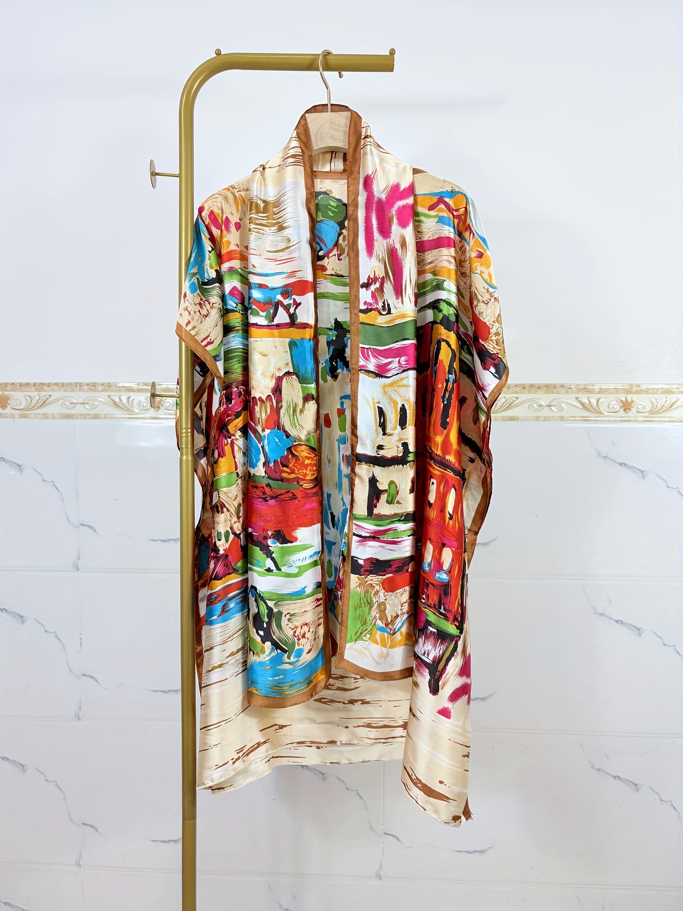 Plus o'lchamli ayollar uchun bohemiy bosma plyaj kiyimlari, tizzaga qadar uzunlikdagi ro'yxat va boshqashma