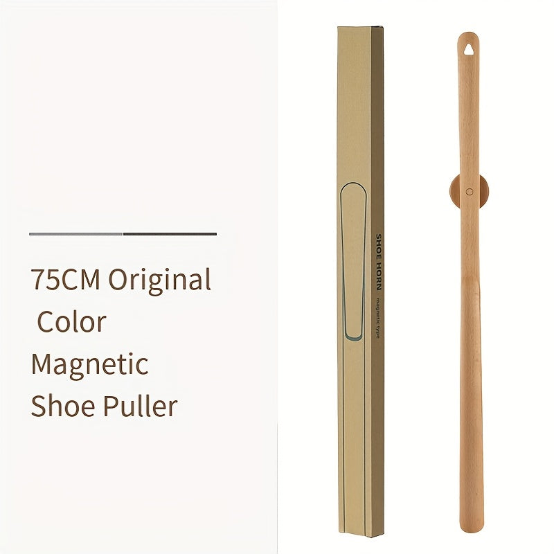 Unisex Solid Wood Shoe Horn with Long Handle for Elderly and Pregnant Women