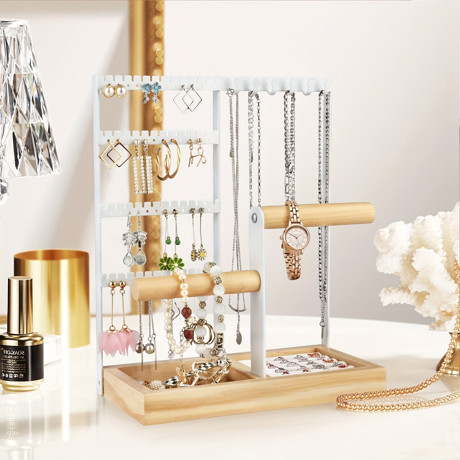 Jewelry Organizer with 4-Tier Earring Holder Necklace Ring Bracelet Storage Tower