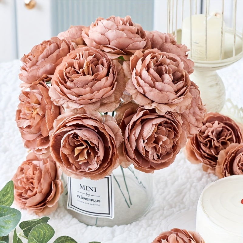 6 ярких стеблей искусственных пионов персикового и красного градиента, диаметр 7,98 см - идеально подходит для DIY свадебного декора, украшения тортов и центральных композиций для дома.