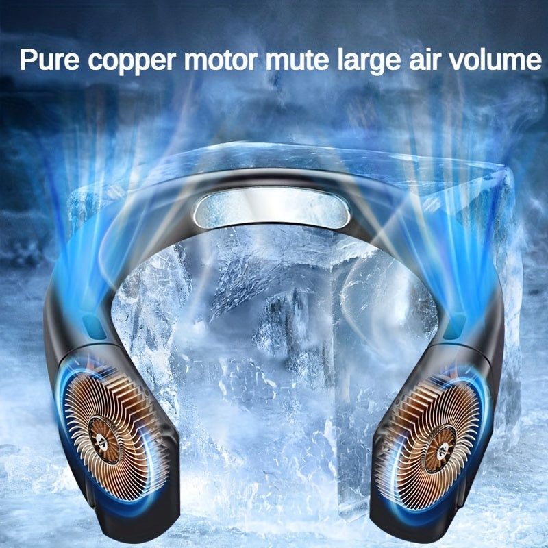 Ventilador digital de cuello de 5 modos portátil con placa de enfriamiento para actividades al aire libre camping viajes pesca recargable por USB