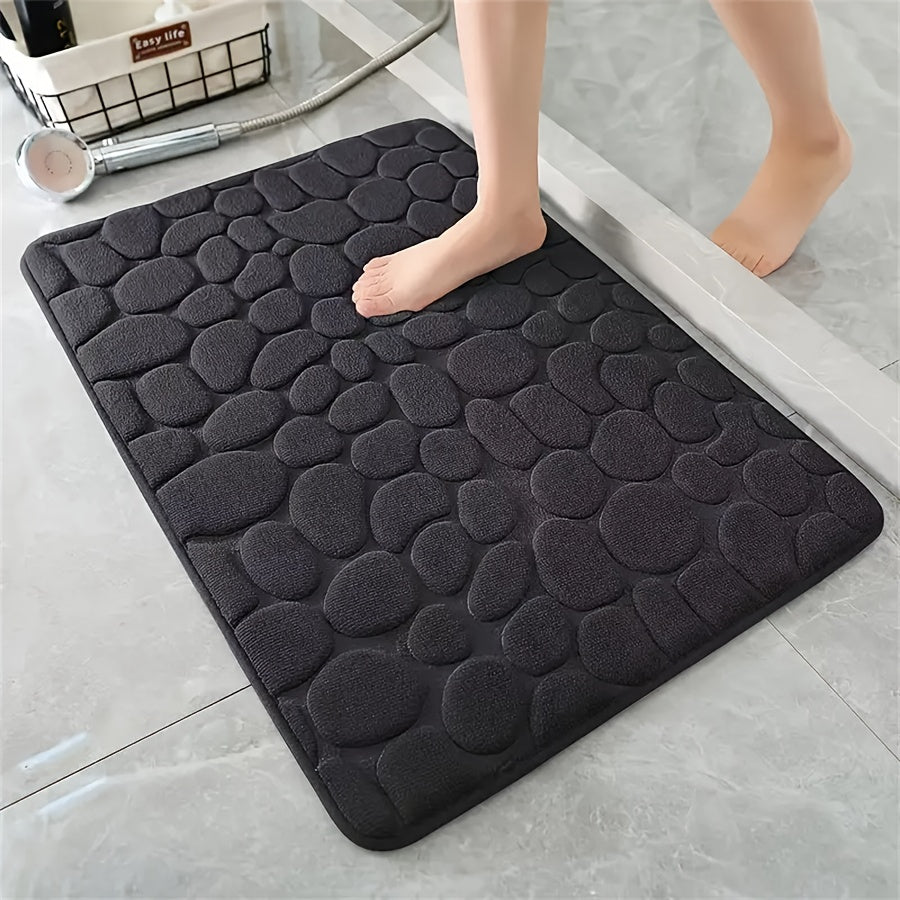 Bath Mat Non-Slip Embossed Pebble Pattern 59.94x39.88cm Absorbent Polyester