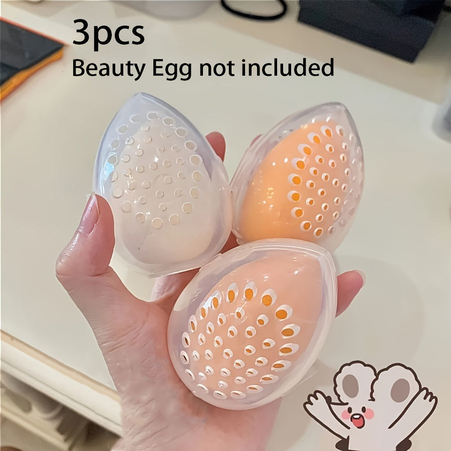 3-Piece Plastic Egg-Shaped Makeup Sponge Organizer for Beauty Blenders
