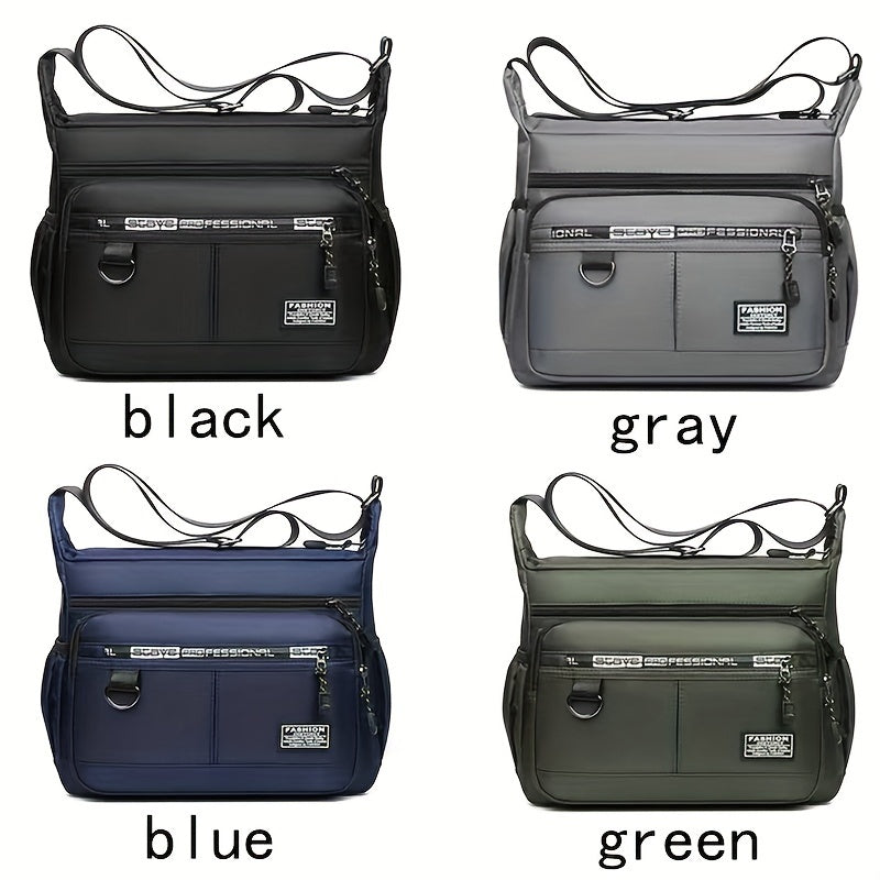 Gray Nylon Shoulder Bag for Men Waterproof Large Capacity Casual Business with Adjustable Strap