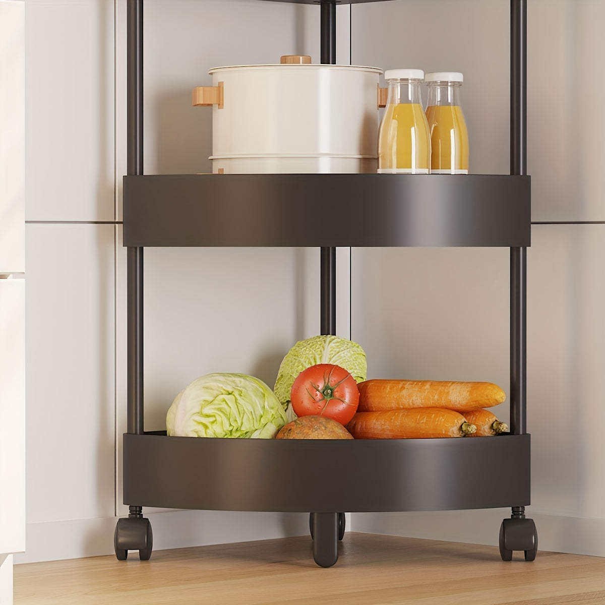 Multi-Tier Storage Rack on Wheels for Fruits Snacks and Beverages Black
