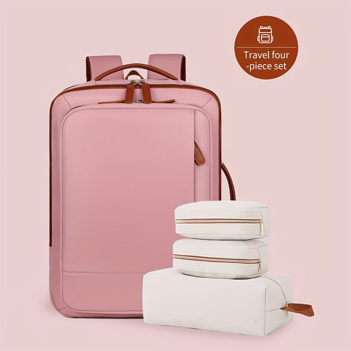 40L Travel Backpack with USB Charging and Packing Cubes for Weekender College Office Khaki