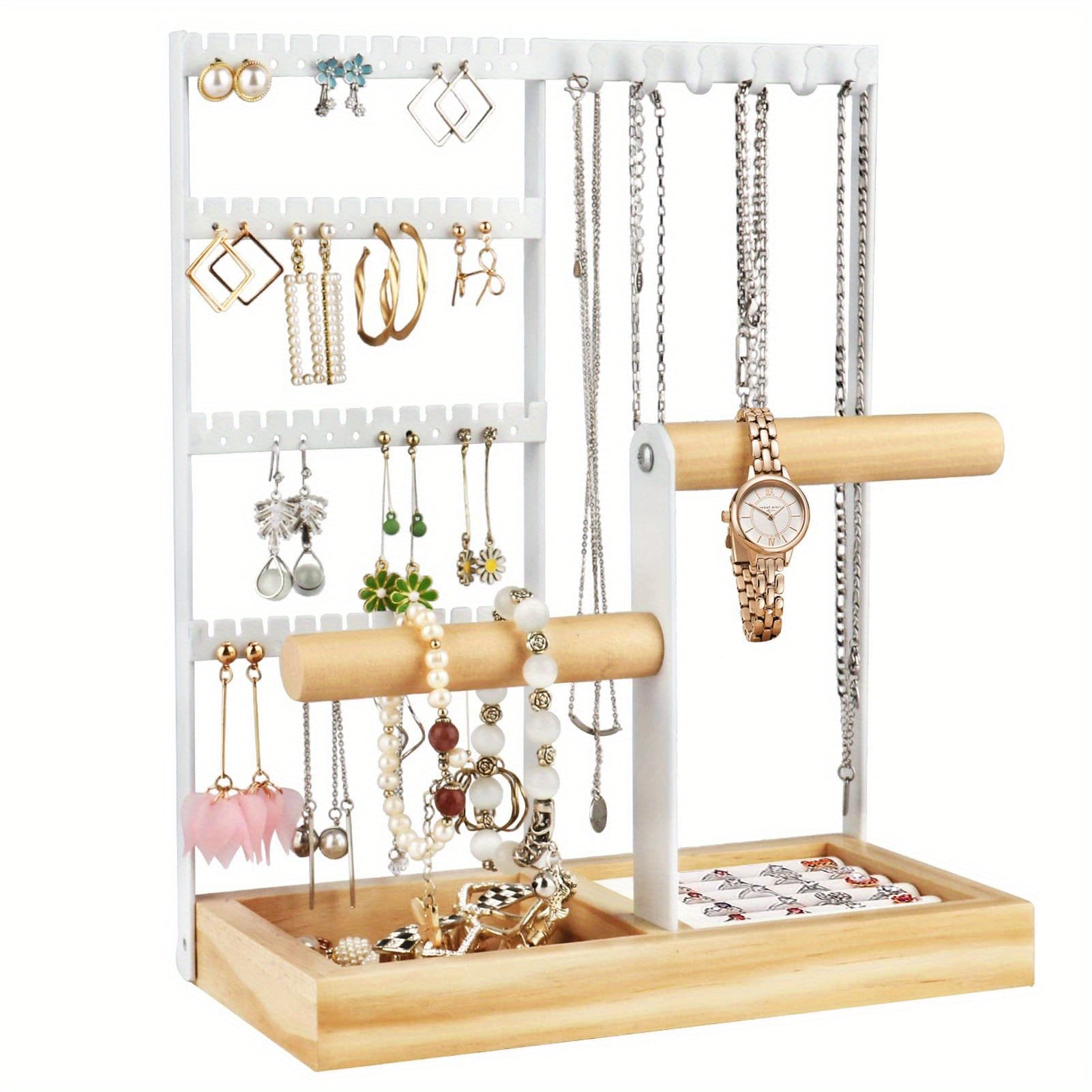 Jewelry Organizer with 4-Tier Earring Holder Necklace Ring Bracelet Storage Tower