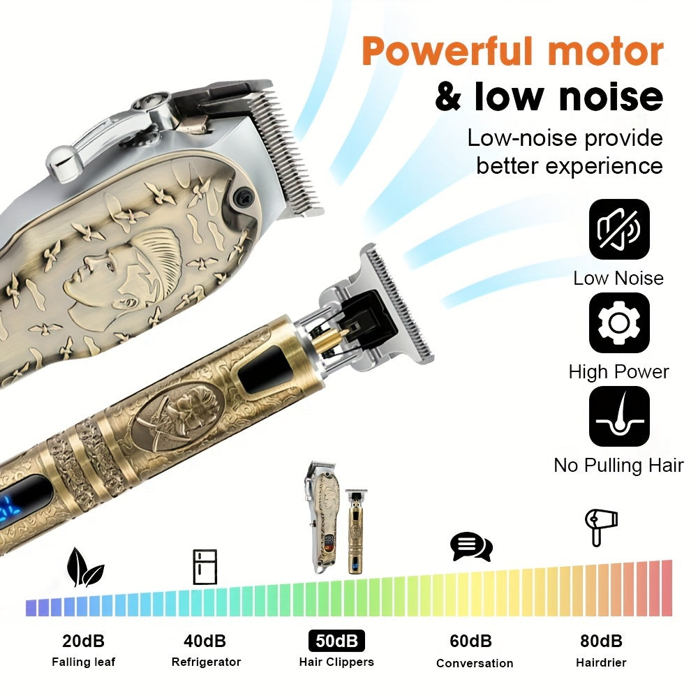 Professional Hair Clippers and Trimmer Set for Men USB Rechargeable 2000mAh Lithium Battery Low Noise Cordless Sharp Blades Digital Display Powerful Motor