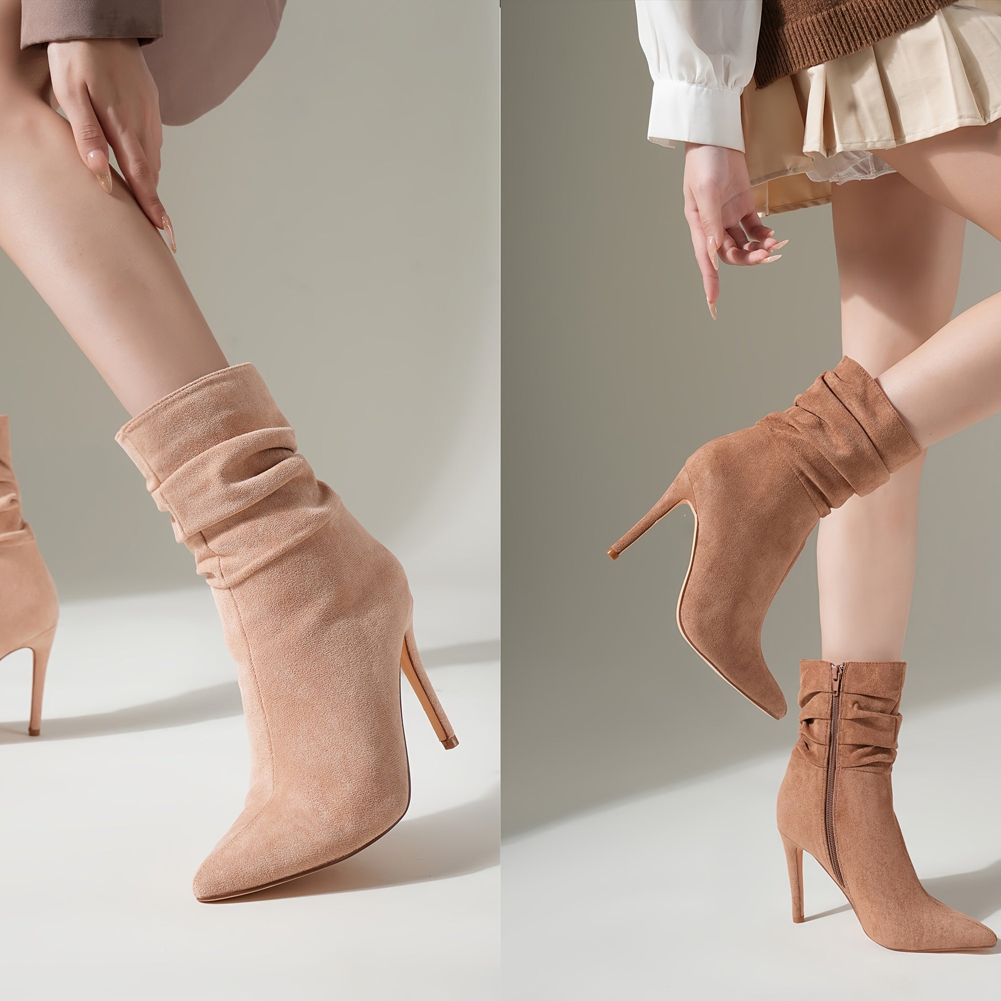 Women's Mid-Calf Faux Leather Boots for Fall with Pointed Toe and Stiletto Heel