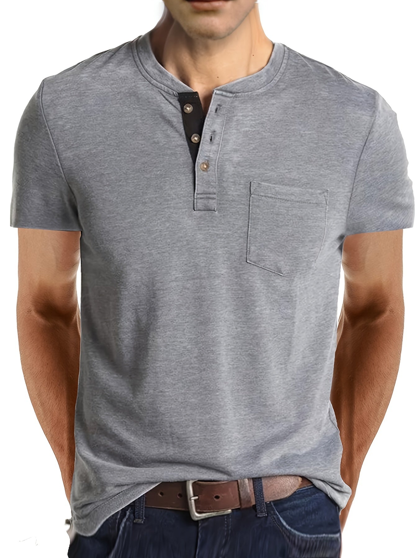 Camiseta de manga corta para hombre de talla grande en poliéster con bloques de color y cuello redondo
