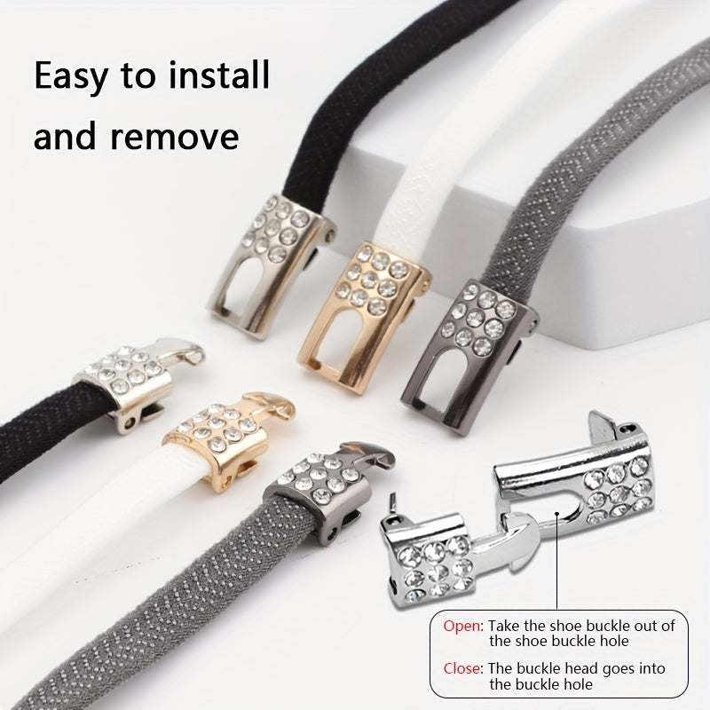 Unisex Rhinestone No-Tie Shoelaces With Buckle Polyester Fashion Sneakers Accessories