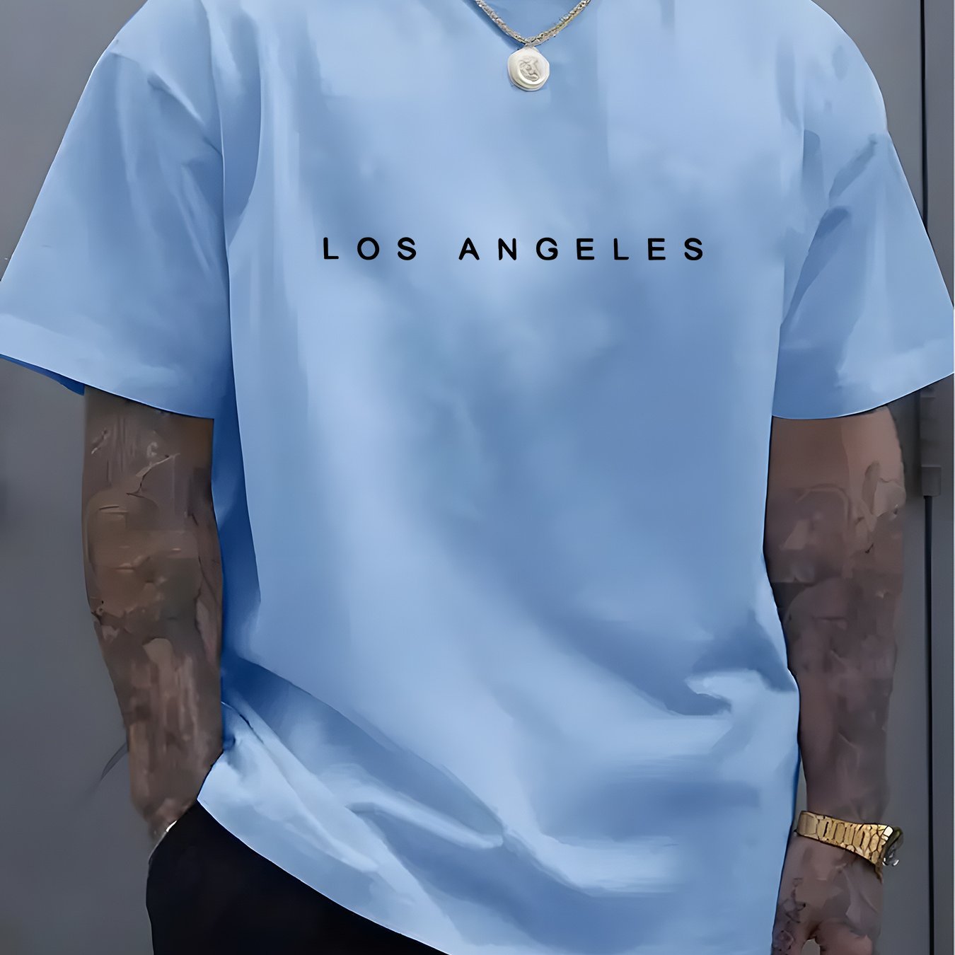 Camiseta de manga corta para hombre de poliéster con cuello redondo y patrón de alfabetos para verano casual