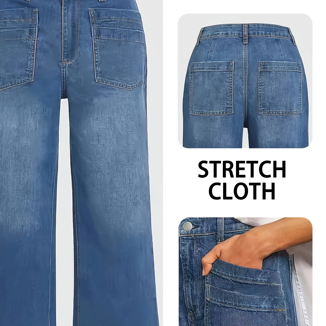 Women Plus Size Elastic Loose Fit Straight Leg Jeans Casual Denim