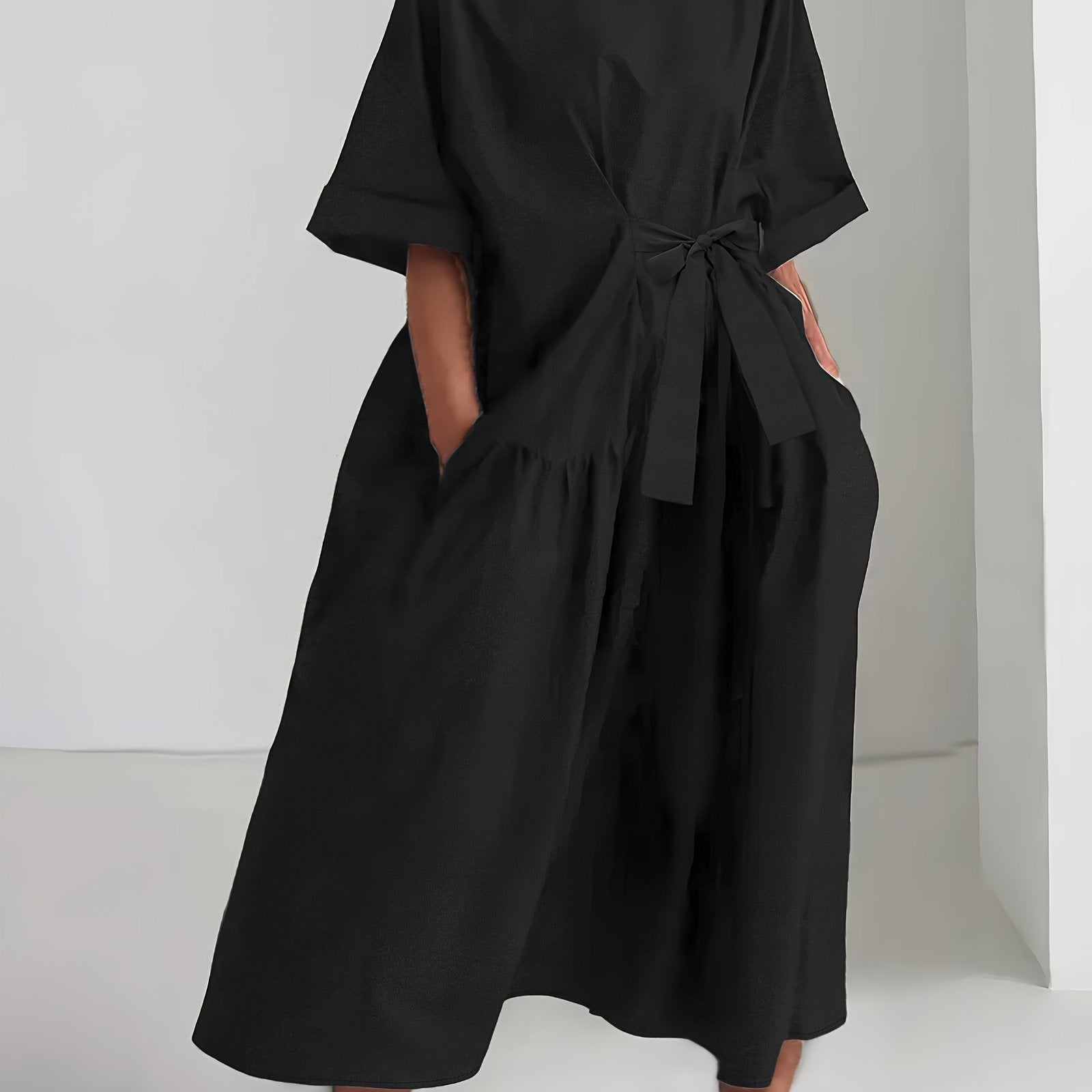 Women's Sleeveless Navy Blue Tunic Dress for Casual Spring and Fall Non-Stretch Polyester