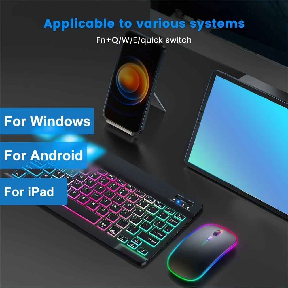 10-Inch Wireless Backlit Keyboard and Mouse Combo with RGB Lighting and Type-C Charging