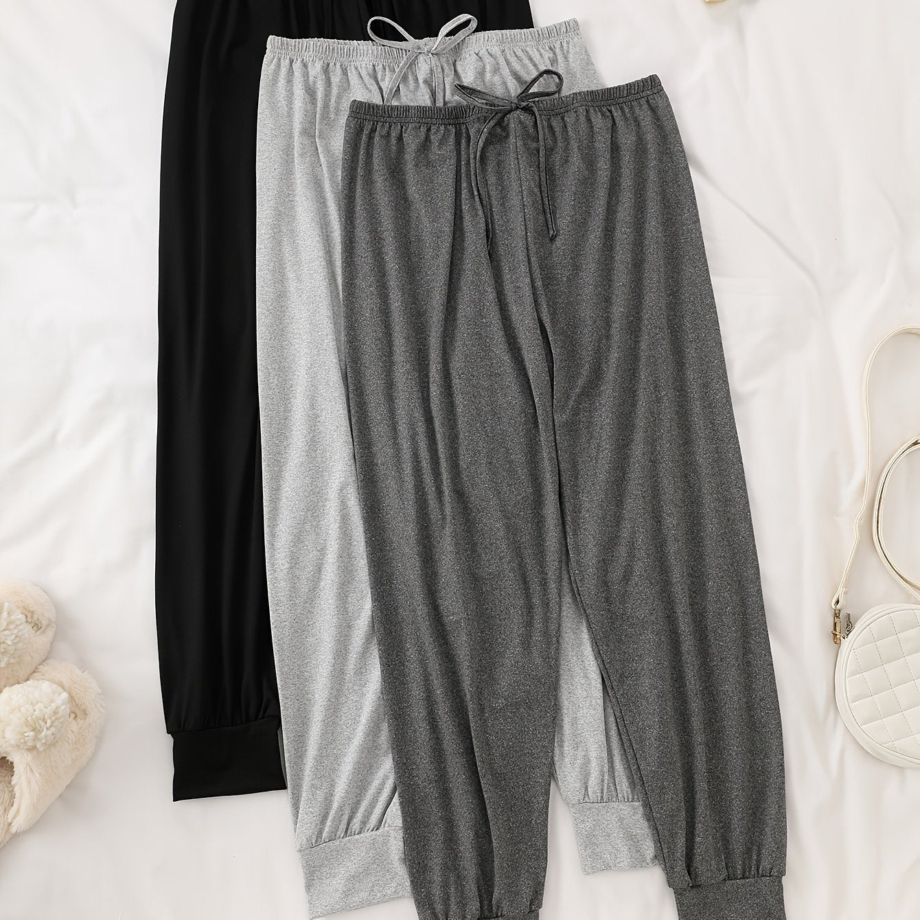 Women's Solid Color Sleep Pants 3-Pack Knit Polyester Elastane Fall Casual