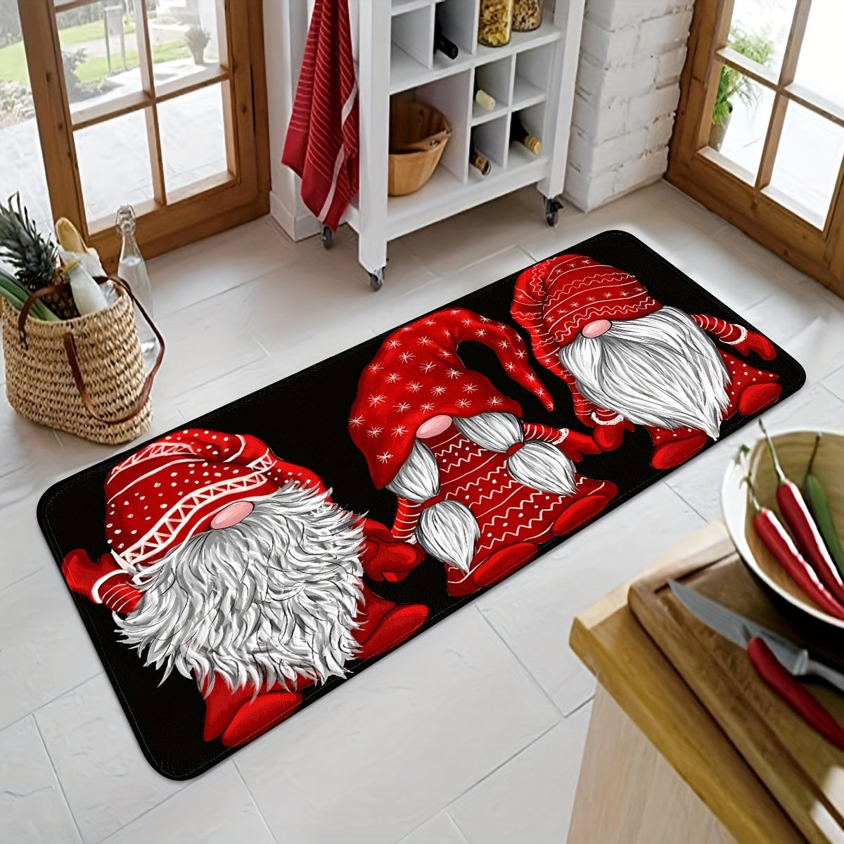 Christmas Gnome Kitchen Runner Rug Non-Slip Waterproof Stain Resistant