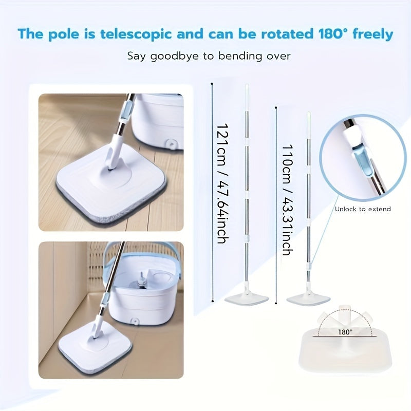 White Portable Long Handle Squeegee Mop and Bucket Set for Floor and Wall Cleaning