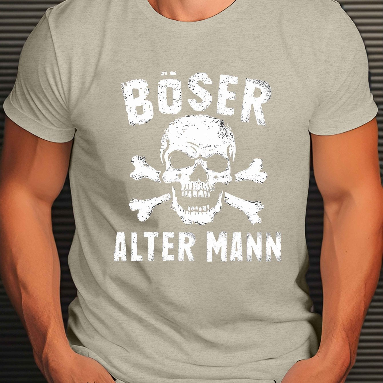 Plus Size Men's Polyester Crew Neck T-Shirt with Evil Old Man Skull Design for Summer