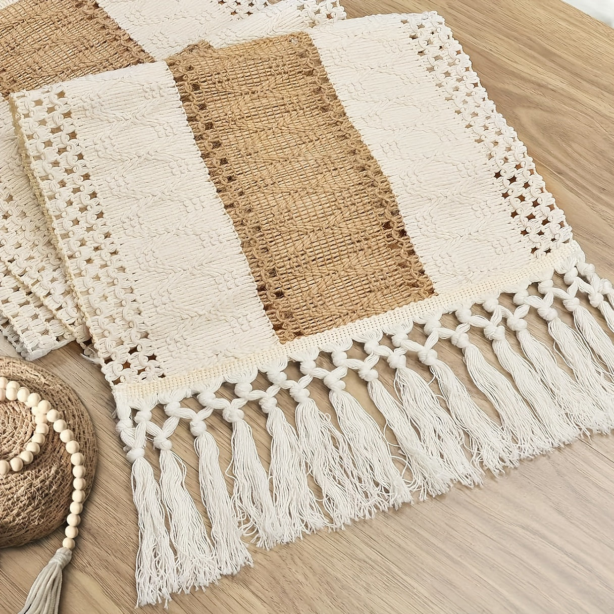 Linen Bohemian Chic Table Runner with Tassels for Weddings Dining and Home Decor