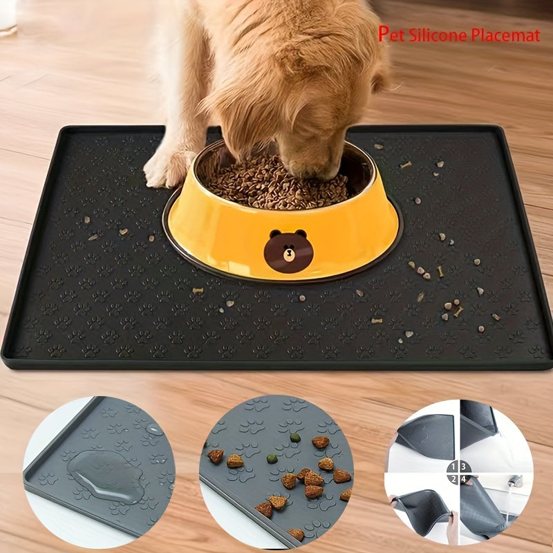 Silicone Pet Food Mat with Raised Edge for Cats Waterproof Leak-Proof Foldable